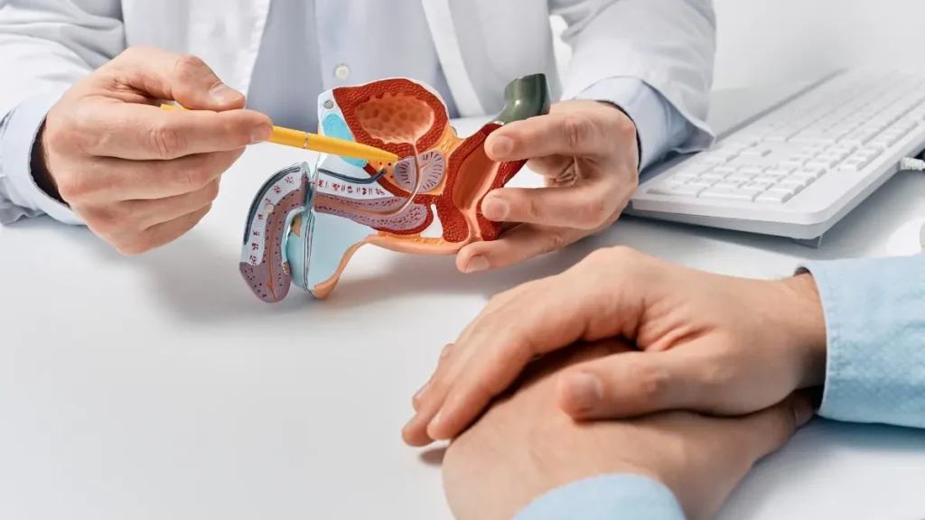 Middle-aged man discussing prostate wellness and preventive health strategies with a healthcare professional