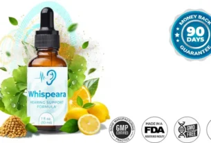 Whispeara hearing support supplement bottle with ingredients for cognitive and auditory wellness